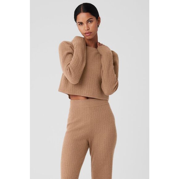 Alo Yoga Sweaters - Alo Yoga Cashmere Plush Waffle Cropped Long Sleeve Toasted Almond Size XS